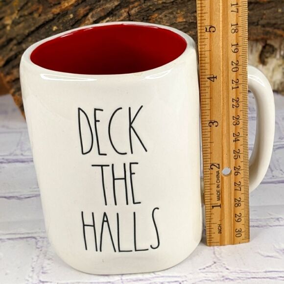 Rae Dunn DECK THE HALLS White/Red Ceramic Mug - Picture 3 of 6